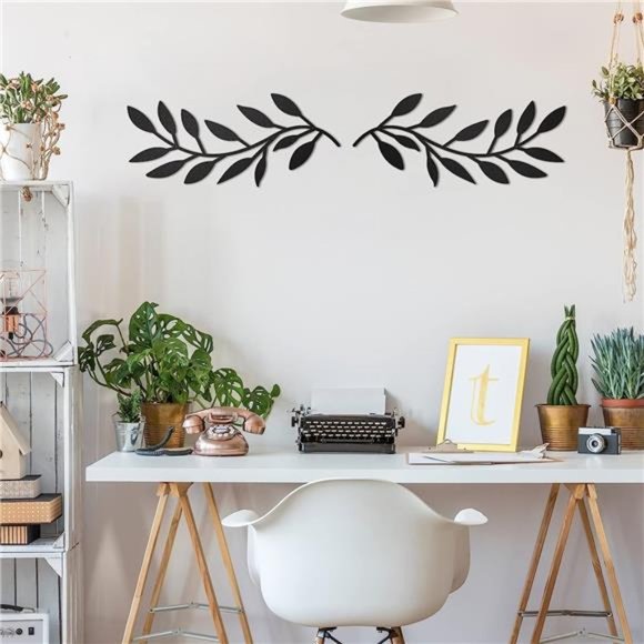 2 Pieces Metal Tree Leaf Wall Decor Vine Olive Branch Leaf Wall Art Wrought Iron - Picture 4 of 6